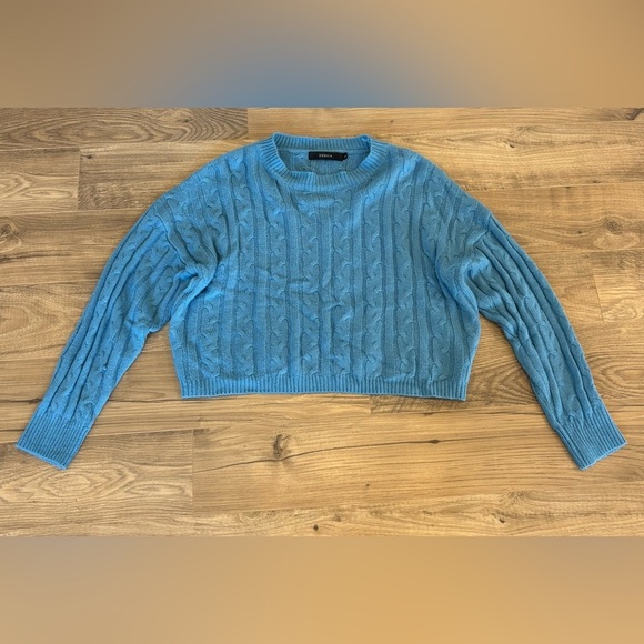 Zesica Sweaters - ZESICA NWOT Light Blue Knit Sweater Set Cozy Lounge Shorts & Long Sleeve Top L